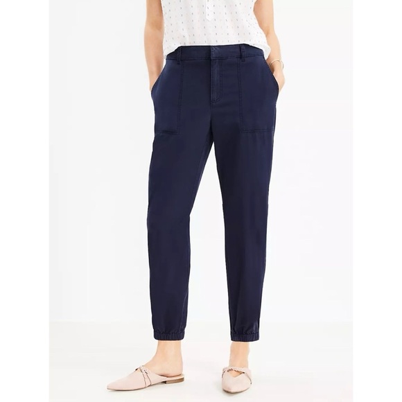 Loft Navy Blue High Waisted Ankle Zip Jogger Pants Size M - Picture 1 of 15
